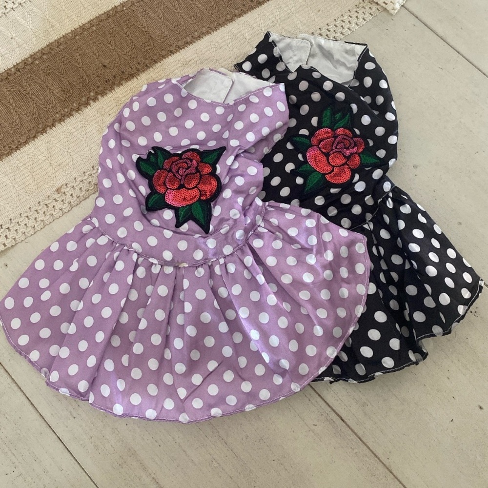 Rose red dots polka Buffalo wedding holiday dog pet apparel dress L glitter
